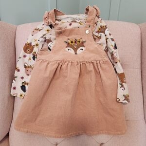 The Children's Place 3t Woodland Animals Pinafore Dress And Shirt Outfit Set